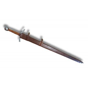 PEZ ESPADA MEDIEVAL CON FORJADOS  - ACERO Y CUERO