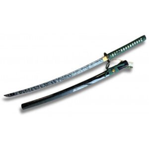 KATANA VERDE HOJA DECORADA ACERO 1045 ELEGANTE