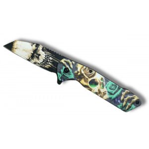 COUTEAU ROSES VERTE TETE DE MORT OUVERTURE ASSISTEE