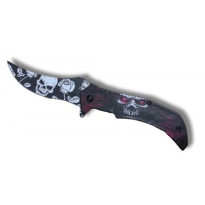 COUTEAU TETE DE MORT ROSE OUVERTURE ASSISTEE