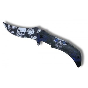 COUTEAU TETE DE MORT BLEU OUVERTURE ASSISTEE