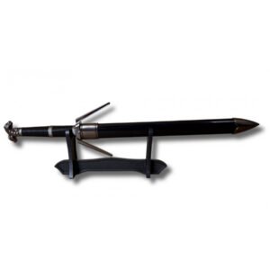 Mini espada de fantasía, elegante acero con guarda alada
