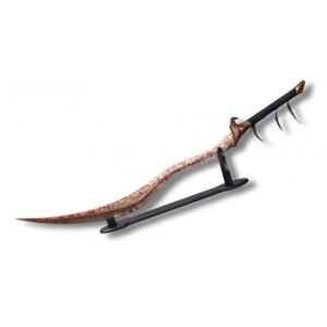 ESPADA CAZADORA ORGÁNICA – HOJA CURVA ESTILO DRAGÓN CON SOPORTE