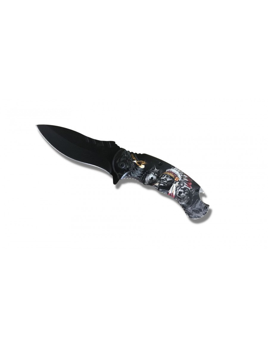 CUCHILLO INDIOS Y LOBOS CON APERTURA ASISTIDA HOJA 10 CM
