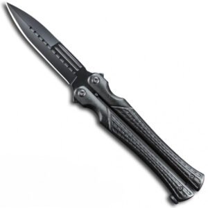 CUCHILLO MARIPOSA NEGRO CON HOJA DE 9CM FORMA