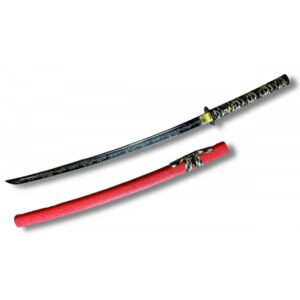 KATANA FORJADA 1045 ROJA CON HOJA DE FLORES