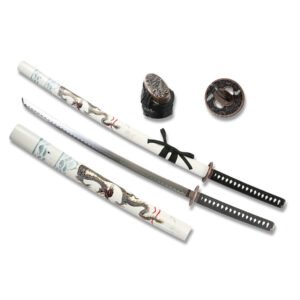 KATANA DRAGON BLANCO NEGRO TRENZA 74CM